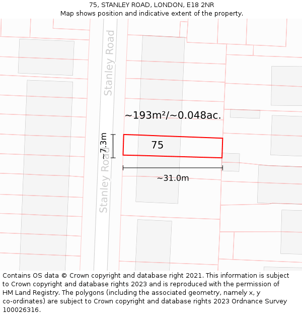 75, STANLEY ROAD, LONDON, E18 2NR: Plot and title map