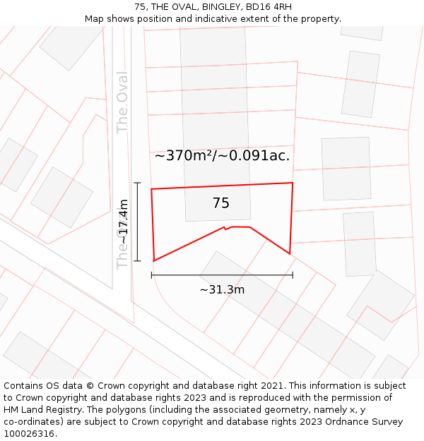 75, THE OVAL, BINGLEY, BD16 4RH: Plot and title map