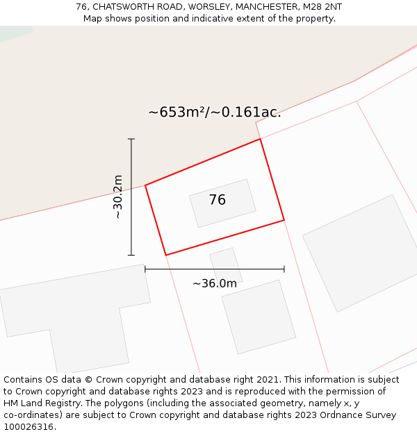 76, CHATSWORTH ROAD, WORSLEY, MANCHESTER, M28 2NT: Plot and title map