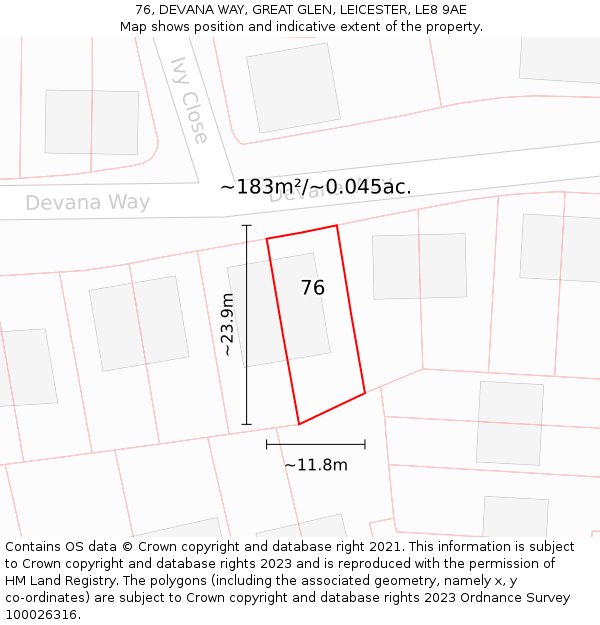 76, DEVANA WAY, GREAT GLEN, LEICESTER, LE8 9AE: Plot and title map