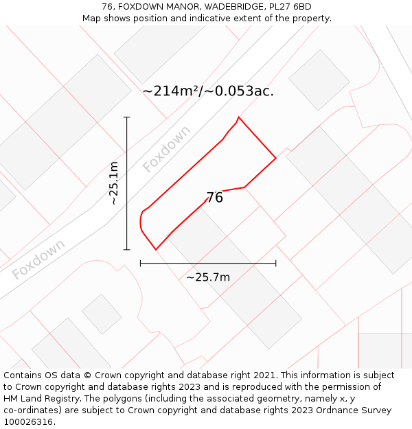 76, FOXDOWN MANOR, WADEBRIDGE, PL27 6BD: Plot and title map