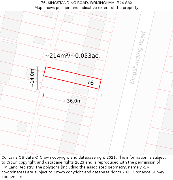 76, KINGSTANDING ROAD, BIRMINGHAM, B44 8AX: Plot and title map
