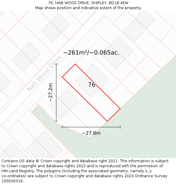 76, NAB WOOD DRIVE, SHIPLEY, BD18 4EW: Plot and title map