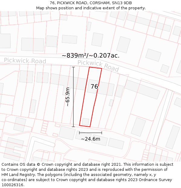 76, PICKWICK ROAD, CORSHAM, SN13 9DB: Plot and title map