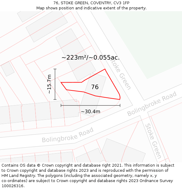 76, STOKE GREEN, COVENTRY, CV3 1FP: Plot and title map