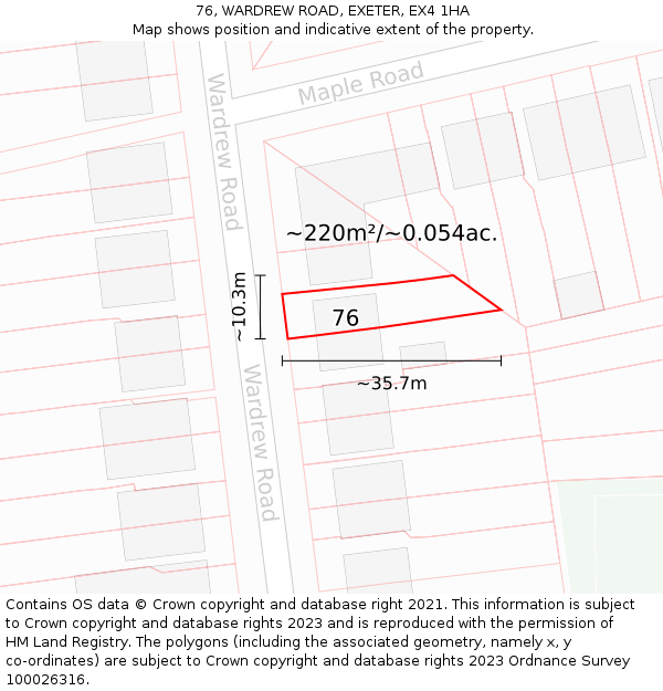 76, WARDREW ROAD, EXETER, EX4 1HA: Plot and title map