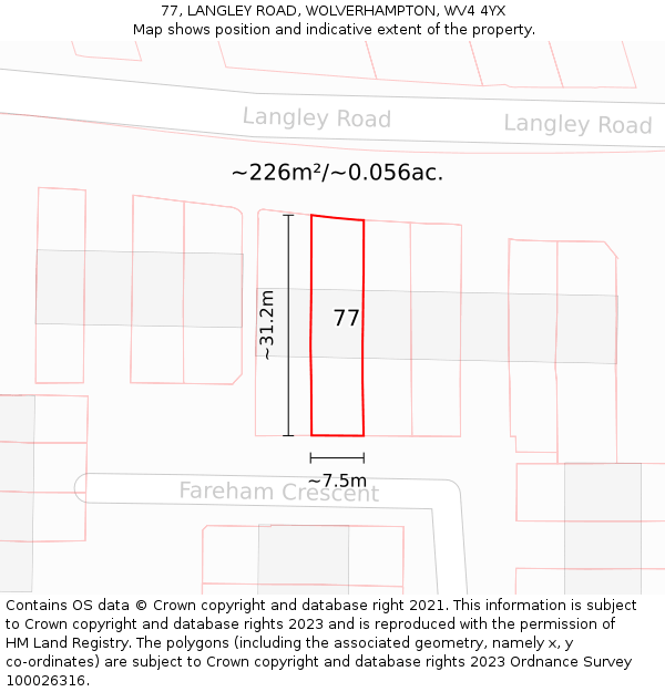 77, LANGLEY ROAD, WOLVERHAMPTON, WV4 4YX: Plot and title map