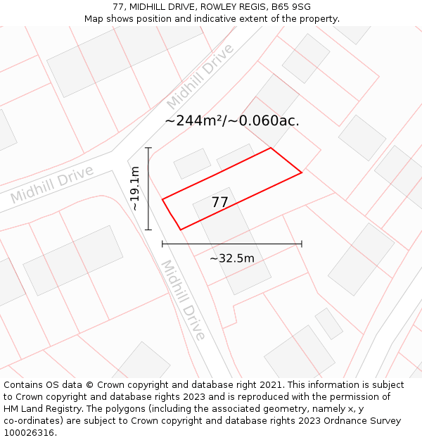 77, MIDHILL DRIVE, ROWLEY REGIS, B65 9SG: Plot and title map