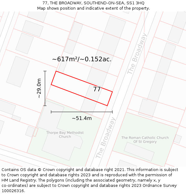 77, THE BROADWAY, SOUTHEND-ON-SEA, SS1 3HQ: Plot and title map