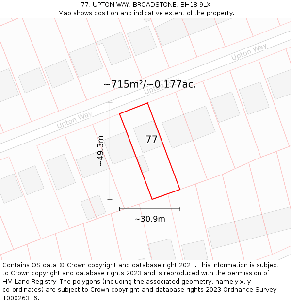77, UPTON WAY, BROADSTONE, BH18 9LX: Plot and title map