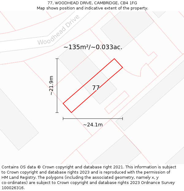 77, WOODHEAD DRIVE, CAMBRIDGE, CB4 1FG: Plot and title map