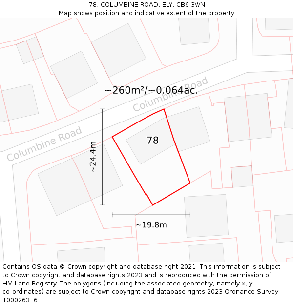 78, COLUMBINE ROAD, ELY, CB6 3WN: Plot and title map