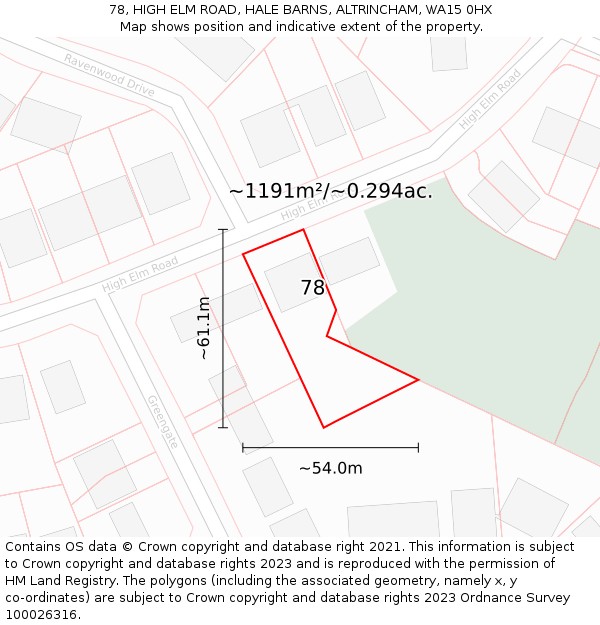 78, HIGH ELM ROAD, HALE BARNS, ALTRINCHAM, WA15 0HX: Plot and title map