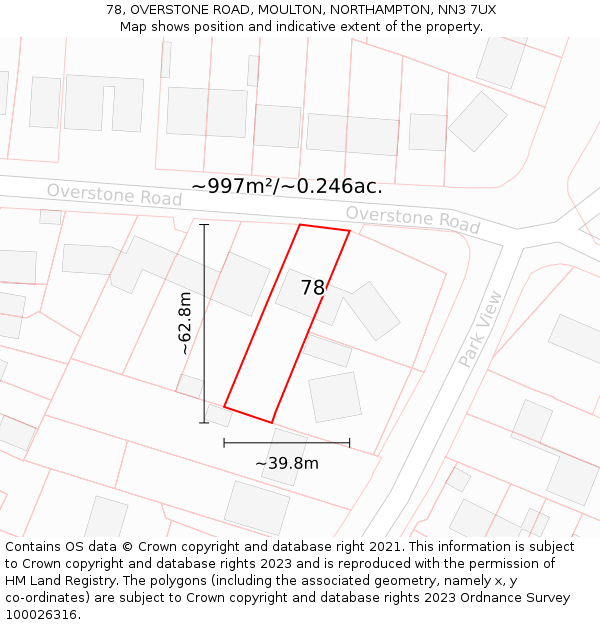 78, OVERSTONE ROAD, MOULTON, NORTHAMPTON, NN3 7UX: Plot and title map