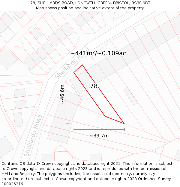78, SHELLARDS ROAD, LONGWELL GREEN, BRISTOL, BS30 9DT: Plot and title map
