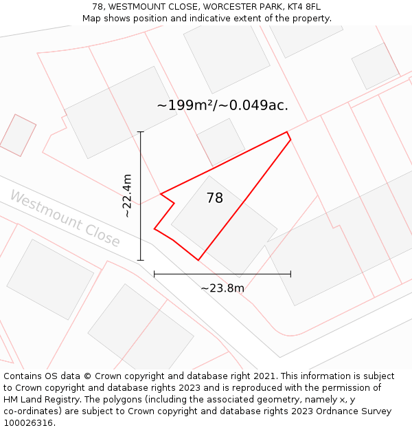 78, WESTMOUNT CLOSE, WORCESTER PARK, KT4 8FL: Plot and title map