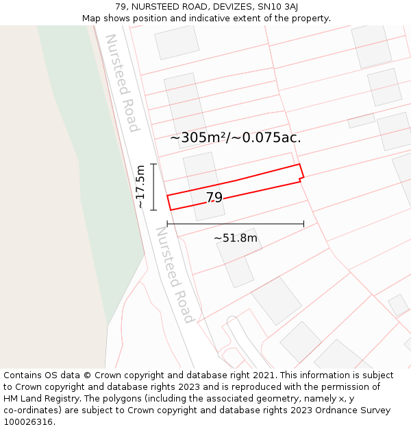 79, NURSTEED ROAD, DEVIZES, SN10 3AJ: Plot and title map