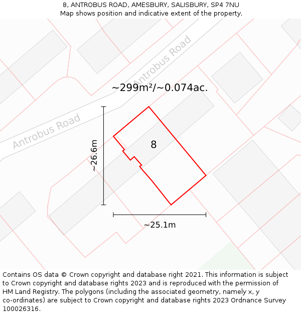 8, ANTROBUS ROAD, AMESBURY, SALISBURY, SP4 7NU: Plot and title map