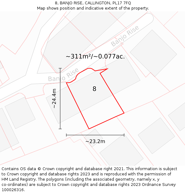 8, BANJO RISE, CALLINGTON, PL17 7FQ: Plot and title map