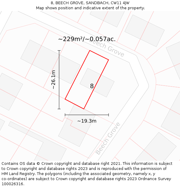 8, BEECH GROVE, SANDBACH, CW11 4JW: Plot and title map