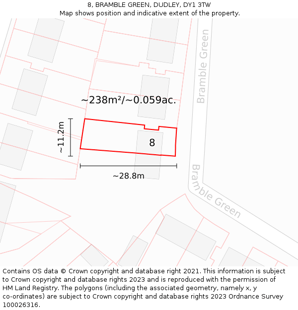 8, BRAMBLE GREEN, DUDLEY, DY1 3TW: Plot and title map