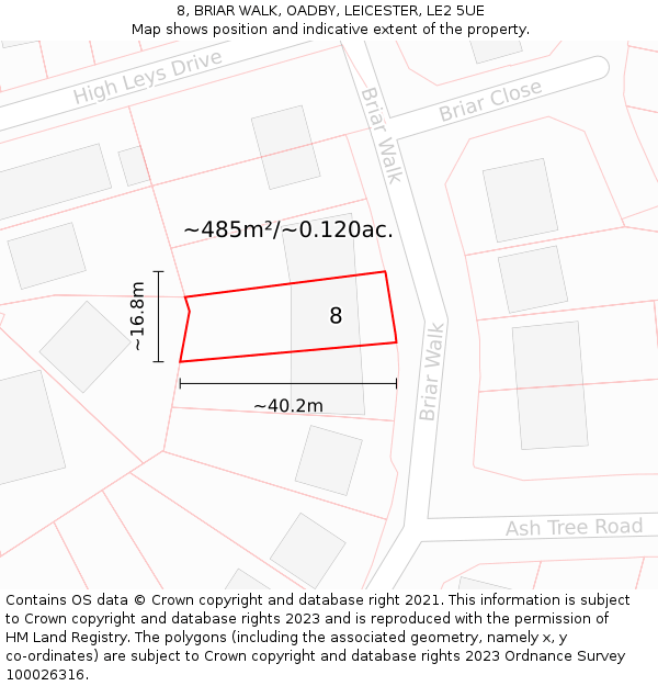 8, BRIAR WALK, OADBY, LEICESTER, LE2 5UE: Plot and title map