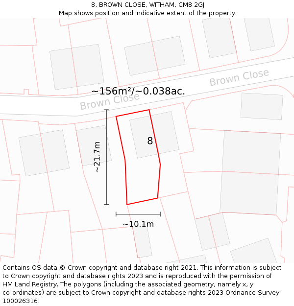 8, BROWN CLOSE, WITHAM, CM8 2GJ: Plot and title map