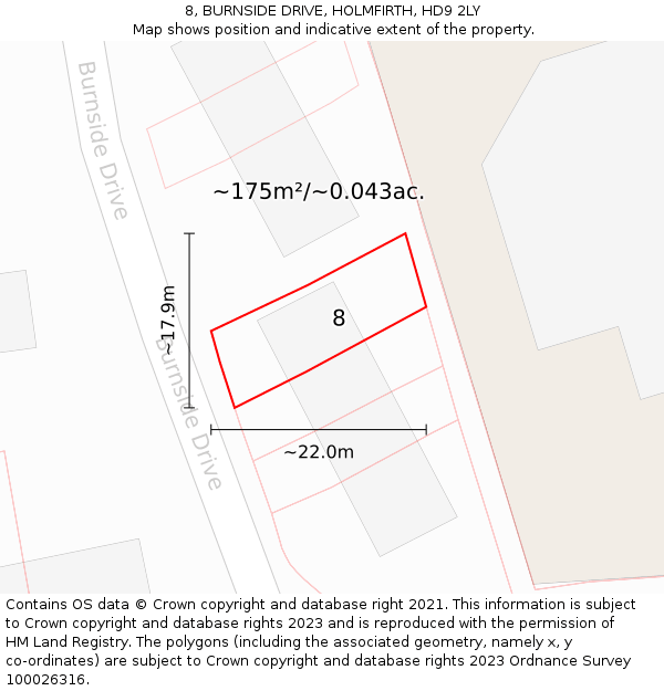 8, BURNSIDE DRIVE, HOLMFIRTH, HD9 2LY: Plot and title map