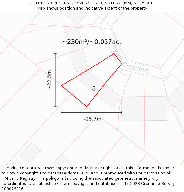8, BYRON CRESCENT, RAVENSHEAD, NOTTINGHAM, NG15 9GL: Plot and title map