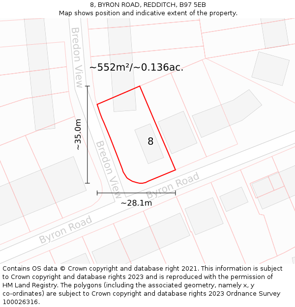 8, BYRON ROAD, REDDITCH, B97 5EB: Plot and title map
