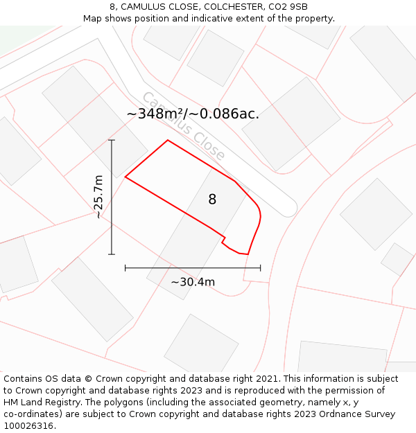 8, CAMULUS CLOSE, COLCHESTER, CO2 9SB: Plot and title map