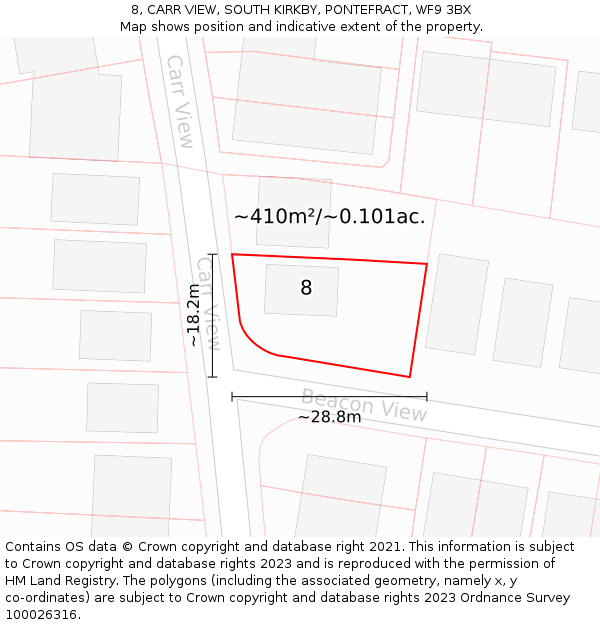 8, CARR VIEW, SOUTH KIRKBY, PONTEFRACT, WF9 3BX: Plot and title map