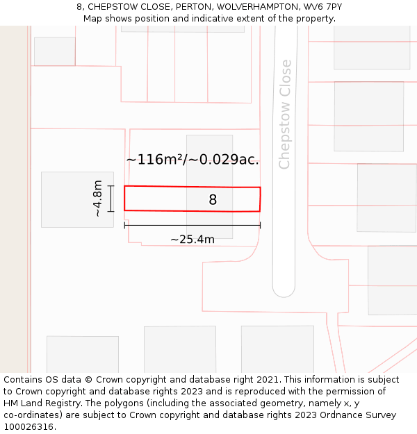 8, CHEPSTOW CLOSE, PERTON, WOLVERHAMPTON, WV6 7PY: Plot and title map