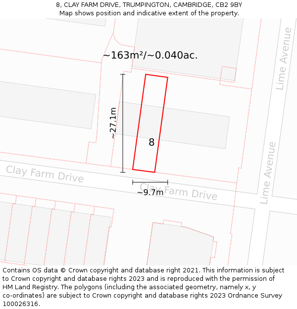 8, CLAY FARM DRIVE, TRUMPINGTON, CAMBRIDGE, CB2 9BY: Plot and title map