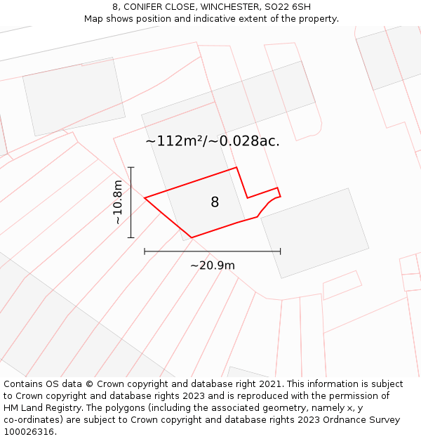 8, CONIFER CLOSE, WINCHESTER, SO22 6SH: Plot and title map