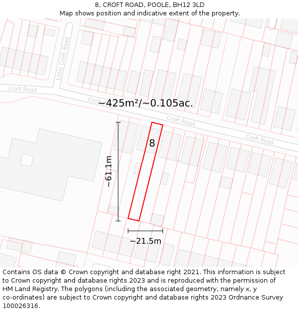 8, CROFT ROAD, POOLE, BH12 3LD: Plot and title map