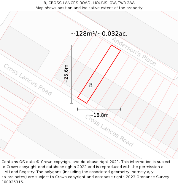 8, CROSS LANCES ROAD, HOUNSLOW, TW3 2AA: Plot and title map