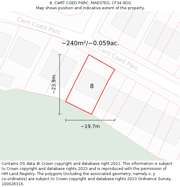 8, CWRT COED PARC, MAESTEG, CF34 9DG: Plot and title map