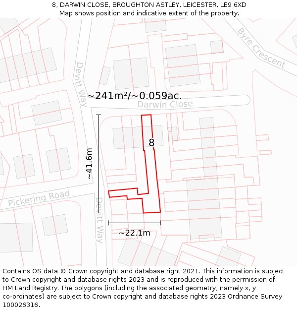 8, DARWIN CLOSE, BROUGHTON ASTLEY, LEICESTER, LE9 6XD: Plot and title map