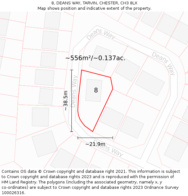 8, DEANS WAY, TARVIN, CHESTER, CH3 8LX: Plot and title map