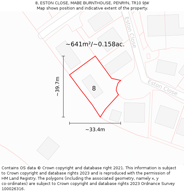 8, ESTON CLOSE, MABE BURNTHOUSE, PENRYN, TR10 9JW: Plot and title map
