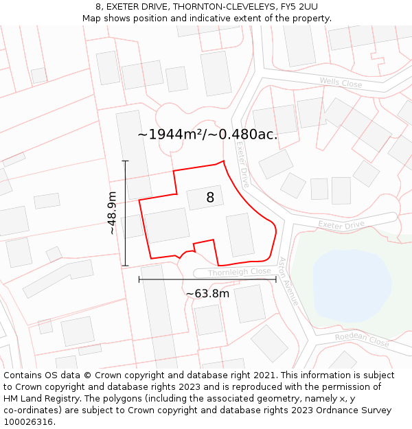 8, EXETER DRIVE, THORNTON-CLEVELEYS, FY5 2UU: Plot and title map