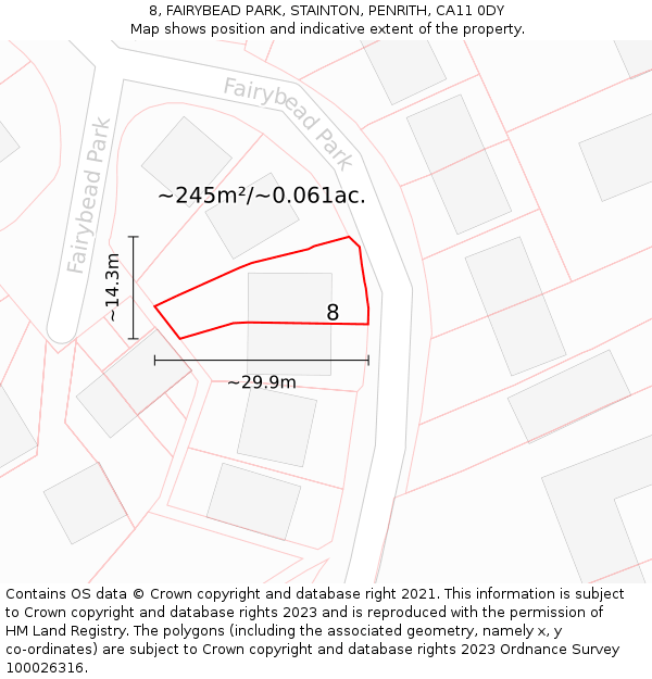 8, FAIRYBEAD PARK, STAINTON, PENRITH, CA11 0DY: Plot and title map