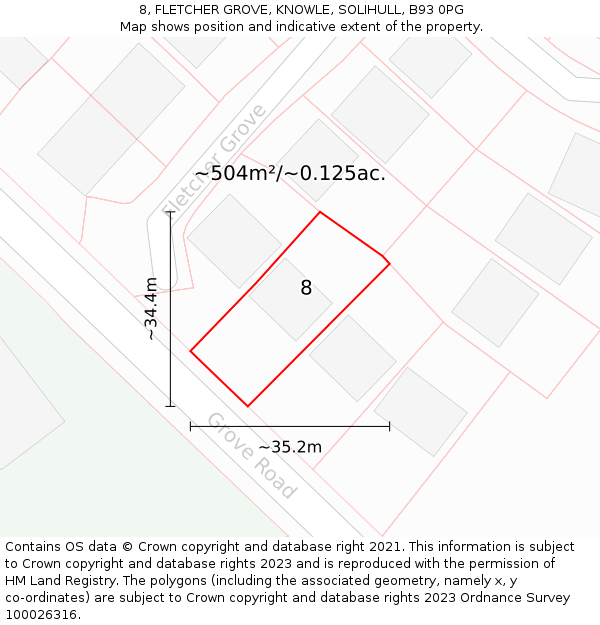 8, FLETCHER GROVE, KNOWLE, SOLIHULL, B93 0PG: Plot and title map