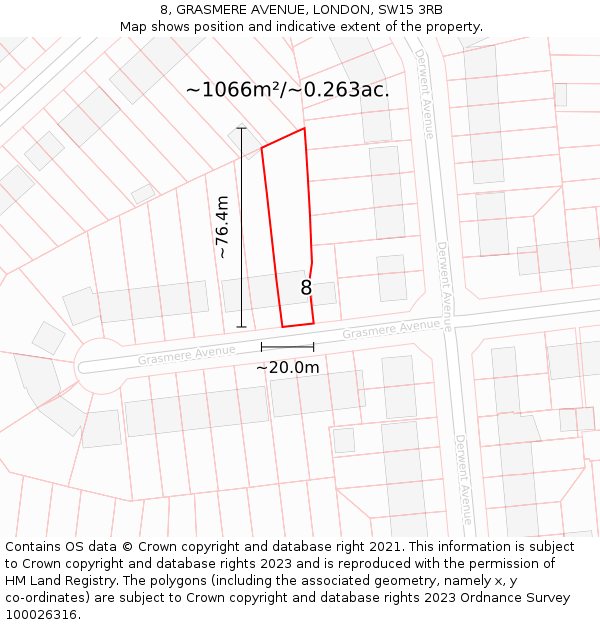 8, GRASMERE AVENUE, LONDON, SW15 3RB: Plot and title map