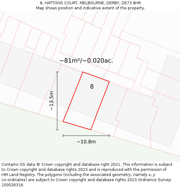 8, HATTONS COURT, MELBOURNE, DERBY, DE73 8HR: Plot and title map