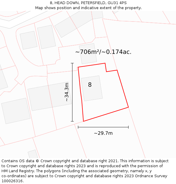 8, HEAD DOWN, PETERSFIELD, GU31 4PS: Plot and title map