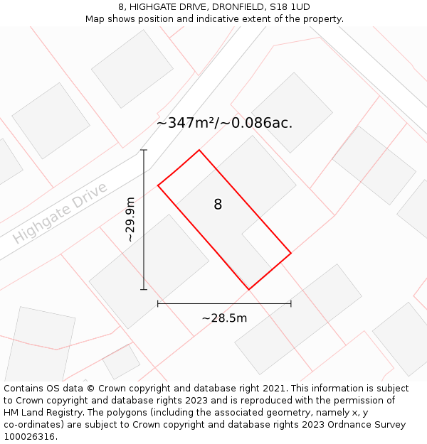 8, HIGHGATE DRIVE, DRONFIELD, S18 1UD: Plot and title map