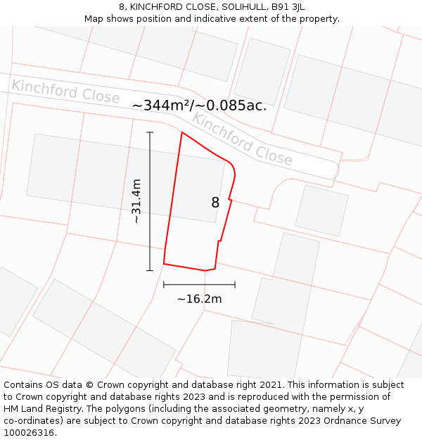 8, KINCHFORD CLOSE, SOLIHULL, B91 3JL: Plot and title map