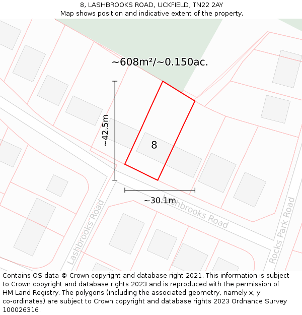 8, LASHBROOKS ROAD, UCKFIELD, TN22 2AY: Plot and title map
